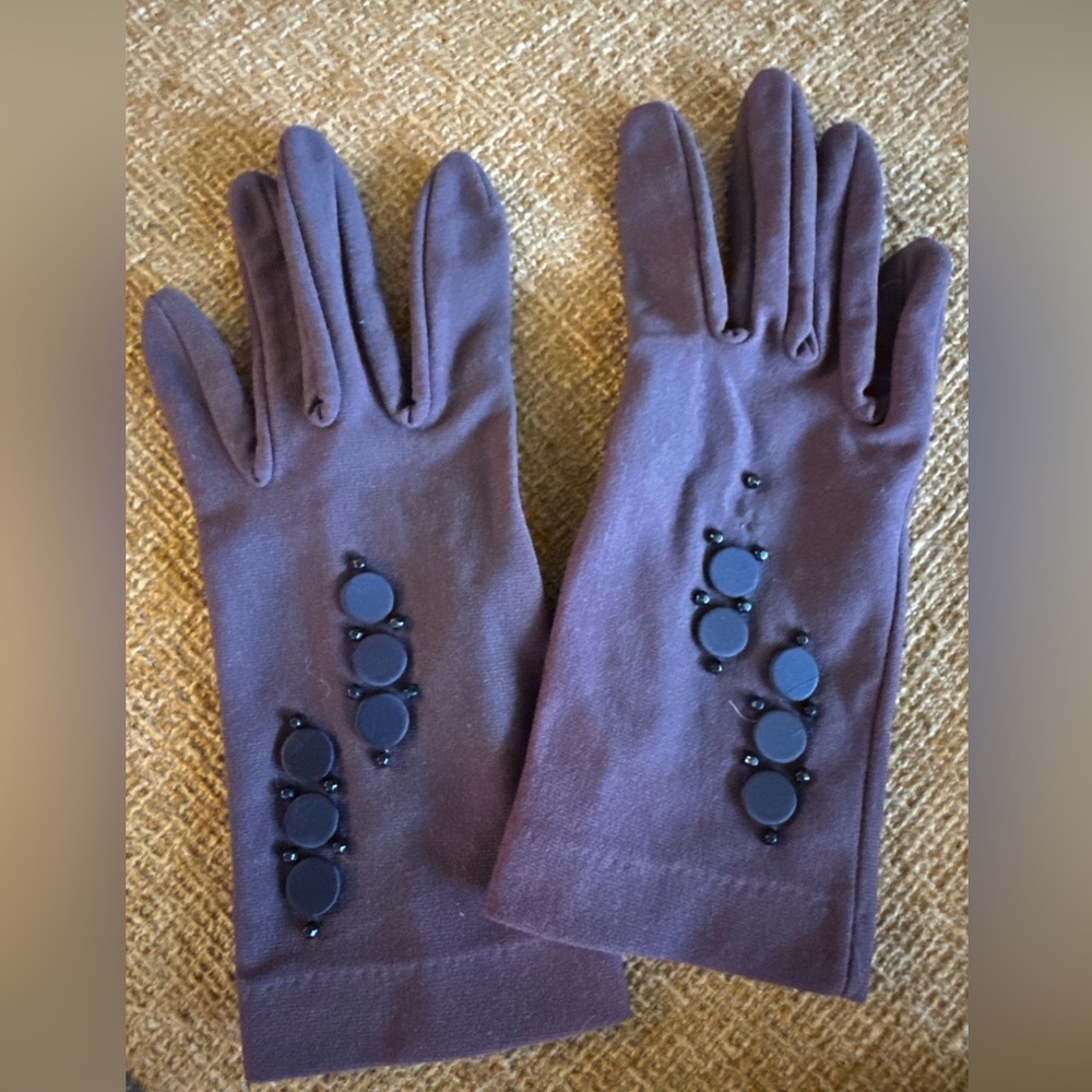 Vtg 50s Brown Black Beaded Dress Gloves Short 1960s *As Is*